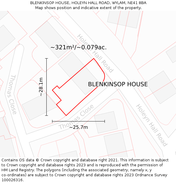 BLENKINSOP HOUSE, HOLEYN HALL ROAD, WYLAM, NE41 8BA: Plot and title map