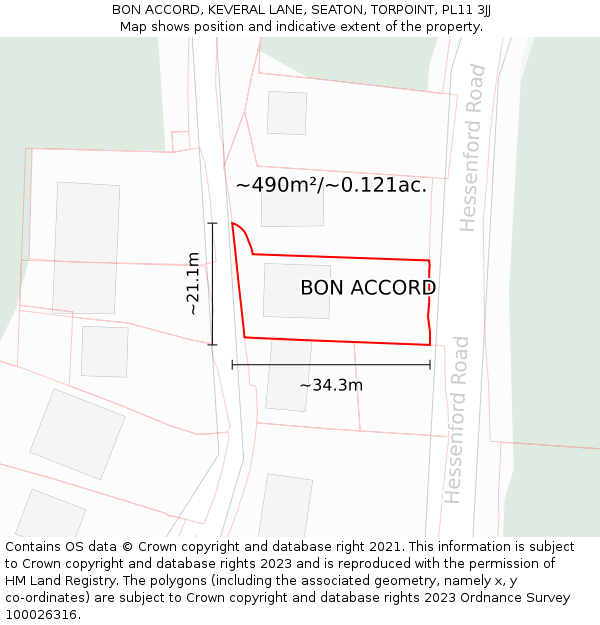 BON ACCORD, KEVERAL LANE, SEATON, TORPOINT, PL11 3JJ: Plot and title map