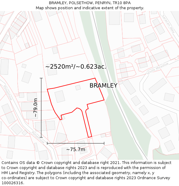 BRAMLEY, POLSETHOW, PENRYN, TR10 8PA: Plot and title map