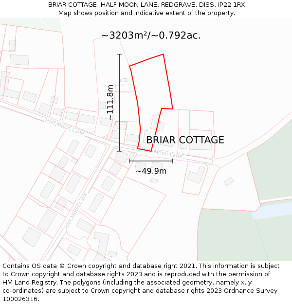 BRIAR COTTAGE, HALF MOON LANE, REDGRAVE, DISS, IP22 1RX: Plot and title map