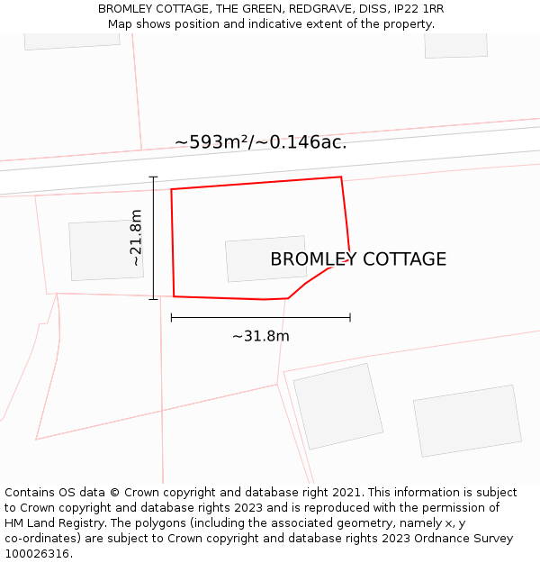 BROMLEY COTTAGE, THE GREEN, REDGRAVE, DISS, IP22 1RR: Plot and title map