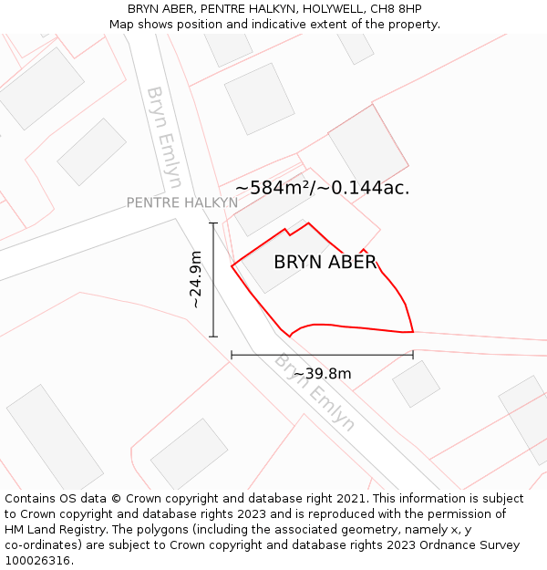 BRYN ABER, PENTRE HALKYN, HOLYWELL, CH8 8HP: Plot and title map