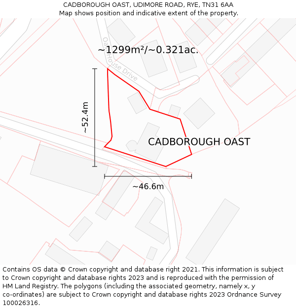 CADBOROUGH OAST, UDIMORE ROAD, RYE, TN31 6AA: Plot and title map