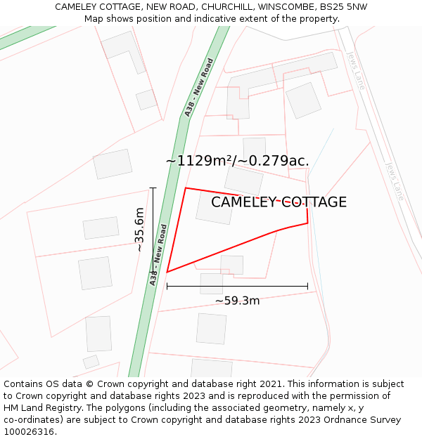 CAMELEY COTTAGE, NEW ROAD, CHURCHILL, WINSCOMBE, BS25 5NW: Plot and title map