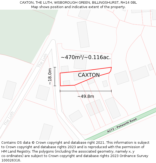 CAXTON, THE LUTH, WISBOROUGH GREEN, BILLINGSHURST, RH14 0BL: Plot and title map