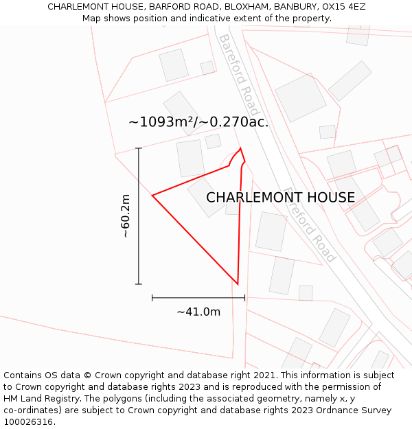 CHARLEMONT HOUSE, BARFORD ROAD, BLOXHAM, BANBURY, OX15 4EZ: Plot and title map