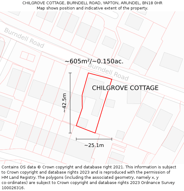 CHILGROVE COTTAGE, BURNDELL ROAD, YAPTON, ARUNDEL, BN18 0HR: Plot and title map