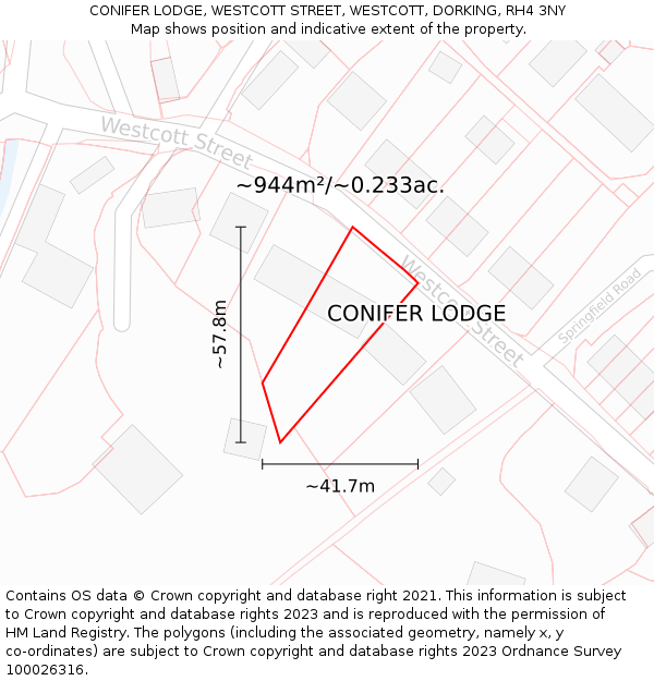 CONIFER LODGE, WESTCOTT STREET, WESTCOTT, DORKING, RH4 3NY: Plot and title map