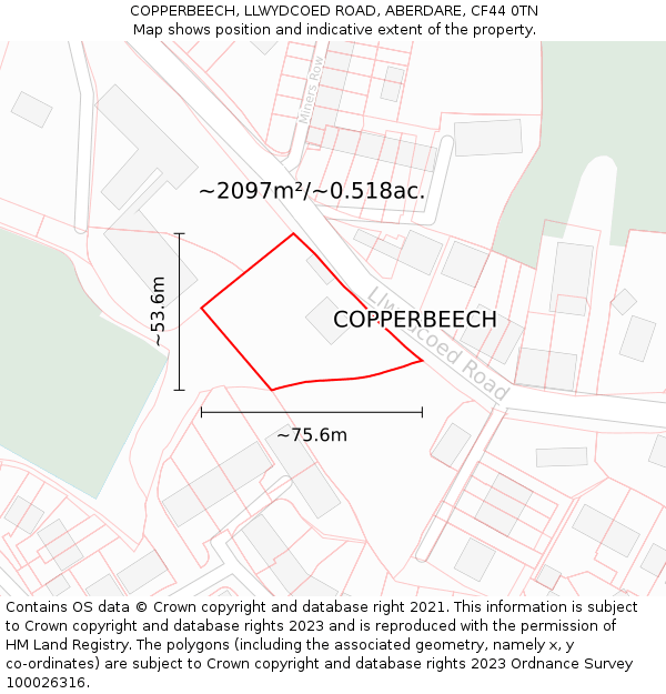 COPPERBEECH, LLWYDCOED ROAD, ABERDARE, CF44 0TN: Plot and title map