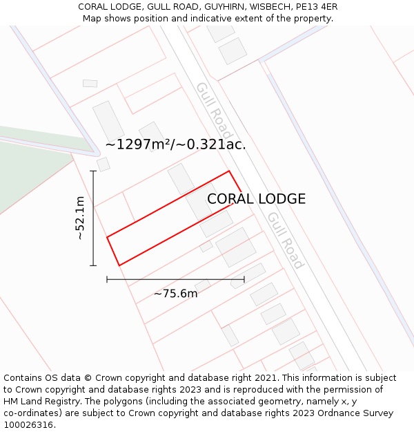 CORAL LODGE, GULL ROAD, GUYHIRN, WISBECH, PE13 4ER: Plot and title map