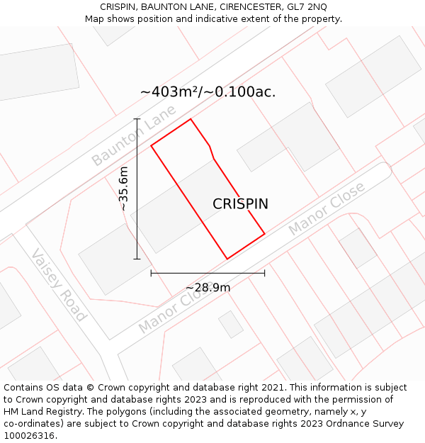 CRISPIN, BAUNTON LANE, CIRENCESTER, GL7 2NQ: Plot and title map