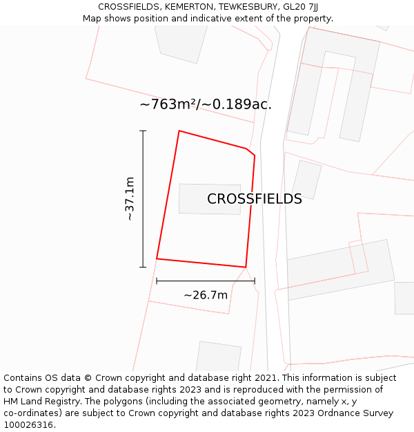 CROSSFIELDS, KEMERTON, TEWKESBURY, GL20 7JJ: Plot and title map