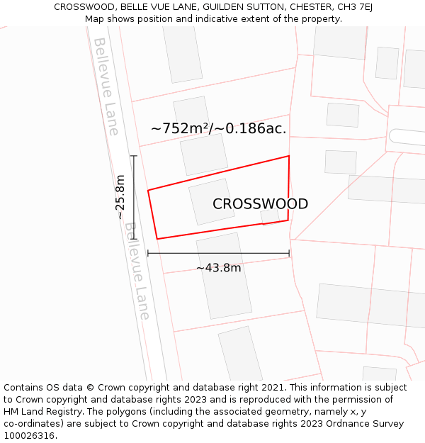 CROSSWOOD, BELLE VUE LANE, GUILDEN SUTTON, CHESTER, CH3 7EJ: Plot and title map