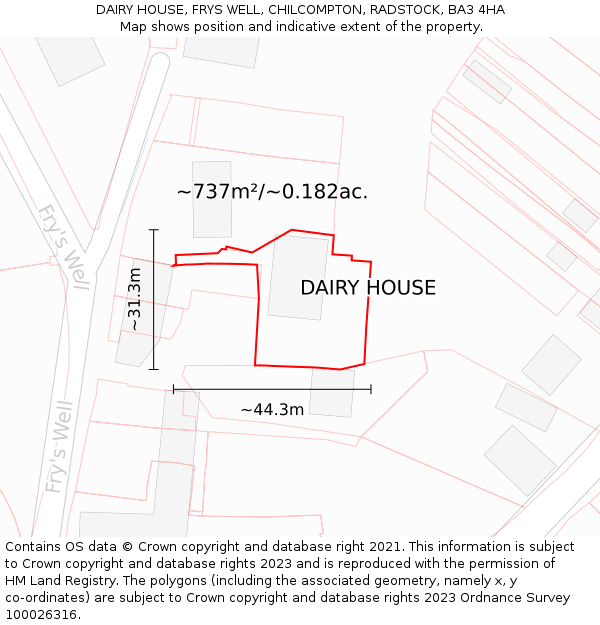 DAIRY HOUSE, FRYS WELL, CHILCOMPTON, RADSTOCK, BA3 4HA: Plot and title map