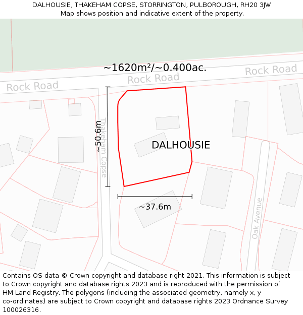 DALHOUSIE, THAKEHAM COPSE, STORRINGTON, PULBOROUGH, RH20 3JW: Plot and title map