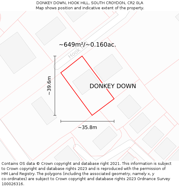 DONKEY DOWN, HOOK HILL, SOUTH CROYDON, CR2 0LA: Plot and title map