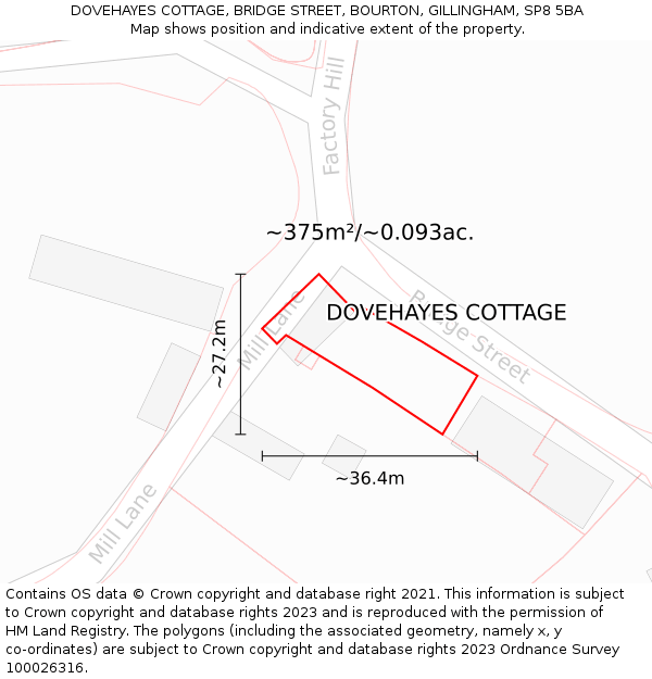 DOVEHAYES COTTAGE, BRIDGE STREET, BOURTON, GILLINGHAM, SP8 5BA: Plot and title map