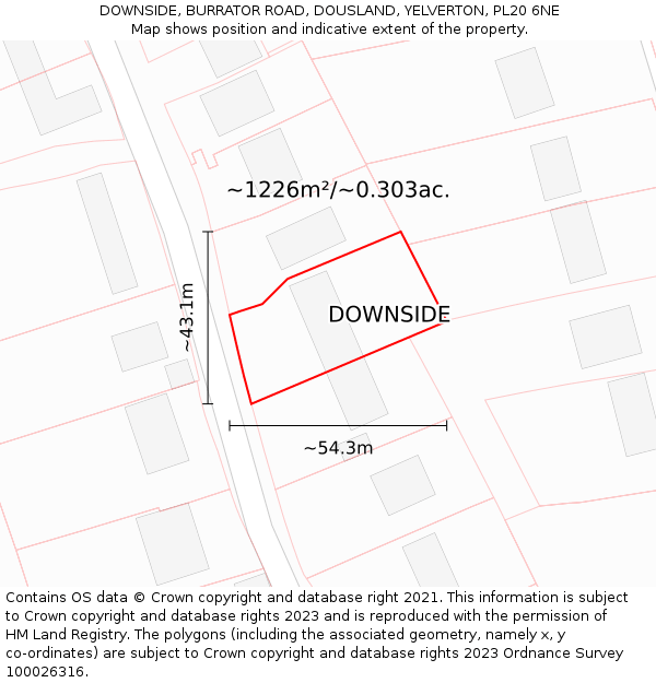 DOWNSIDE, BURRATOR ROAD, DOUSLAND, YELVERTON, PL20 6NE: Plot and title map