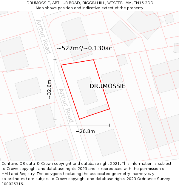 DRUMOSSIE, ARTHUR ROAD, BIGGIN HILL, WESTERHAM, TN16 3DD: Plot and title map