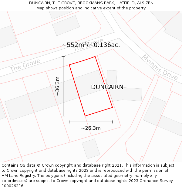 DUNCAIRN, THE GROVE, BROOKMANS PARK, HATFIELD, AL9 7RN: Plot and title map