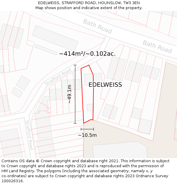 EDELWEISS, STRAFFORD ROAD, HOUNSLOW, TW3 3EN: Plot and title map