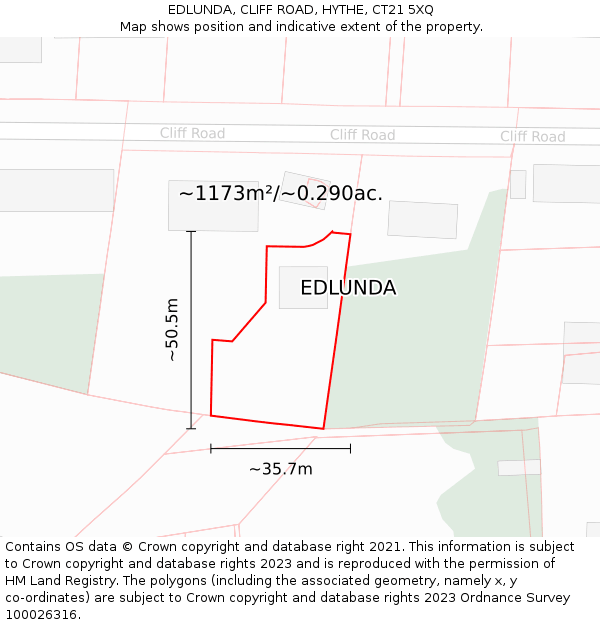 EDLUNDA, CLIFF ROAD, HYTHE, CT21 5XQ: Plot and title map