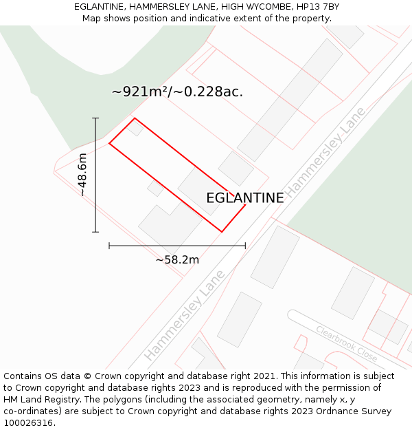 EGLANTINE, HAMMERSLEY LANE, HIGH WYCOMBE, HP13 7BY: Plot and title map