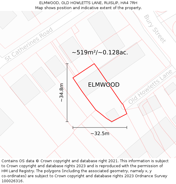 ELMWOOD, OLD HOWLETTS LANE, RUISLIP, HA4 7RH: Plot and title map