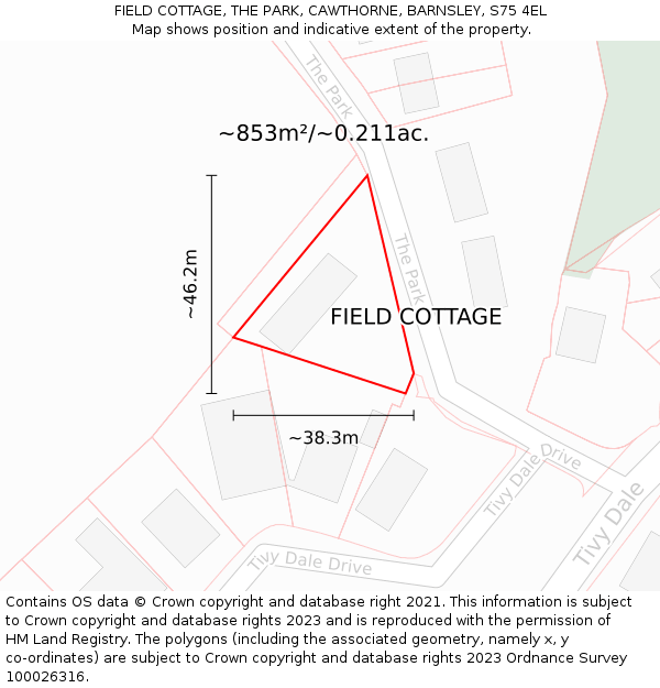 FIELD COTTAGE, THE PARK, CAWTHORNE, BARNSLEY, S75 4EL: Plot and title map