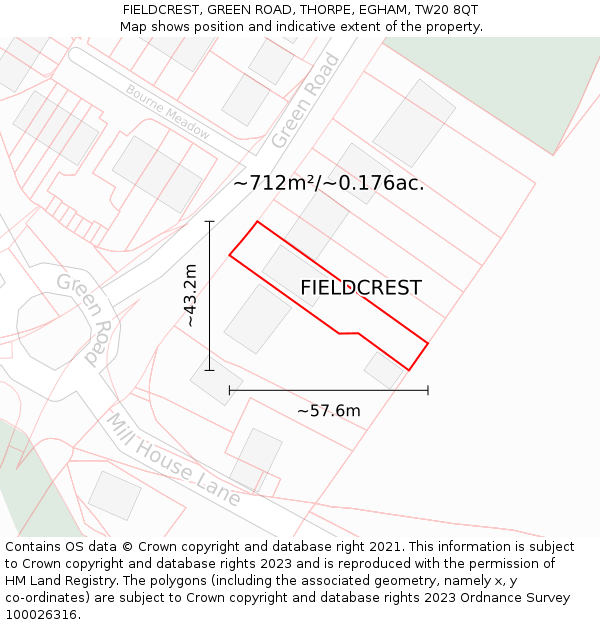 FIELDCREST, GREEN ROAD, THORPE, EGHAM, TW20 8QT: Plot and title map