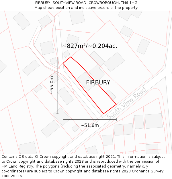 FIRBURY, SOUTHVIEW ROAD, CROWBOROUGH, TN6 1HG: Plot and title map