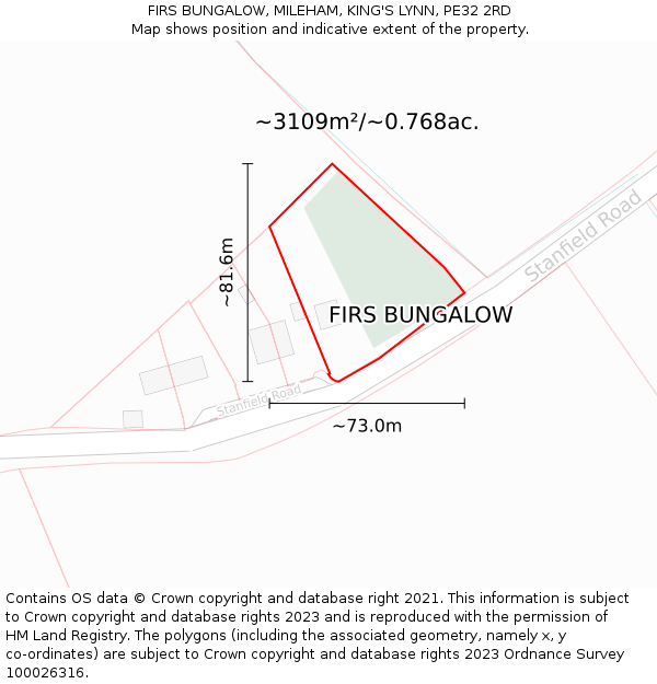 FIRS BUNGALOW, MILEHAM, KING'S LYNN, PE32 2RD: Plot and title map