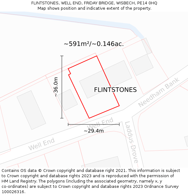 FLINTSTONES, WELL END, FRIDAY BRIDGE, WISBECH, PE14 0HQ: Plot and title map