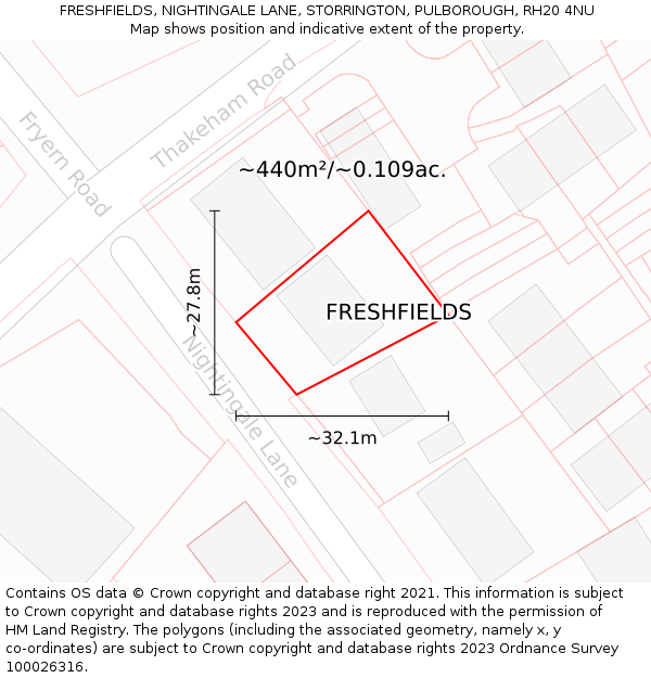 FRESHFIELDS, NIGHTINGALE LANE, STORRINGTON, PULBOROUGH, RH20 4NU: Plot and title map