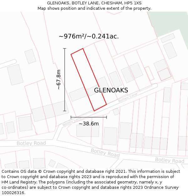 GLENOAKS, BOTLEY LANE, CHESHAM, HP5 1XS: Plot and title map