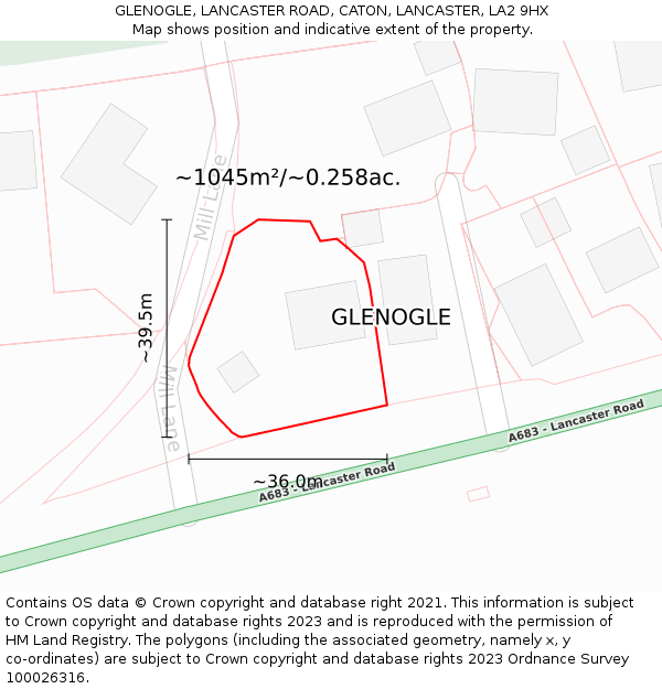 GLENOGLE, LANCASTER ROAD, CATON, LANCASTER, LA2 9HX: Plot and title map