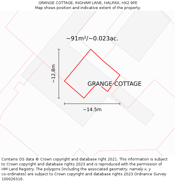 GRANGE COTTAGE, INGHAM LANE, HALIFAX, HX2 9PE: Plot and title map