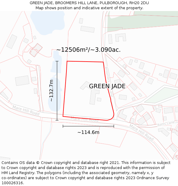 GREEN JADE, BROOMERS HILL LANE, PULBOROUGH, RH20 2DU: Plot and title map