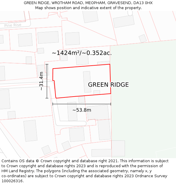 GREEN RIDGE, WROTHAM ROAD, MEOPHAM, GRAVESEND, DA13 0HX: Plot and title map