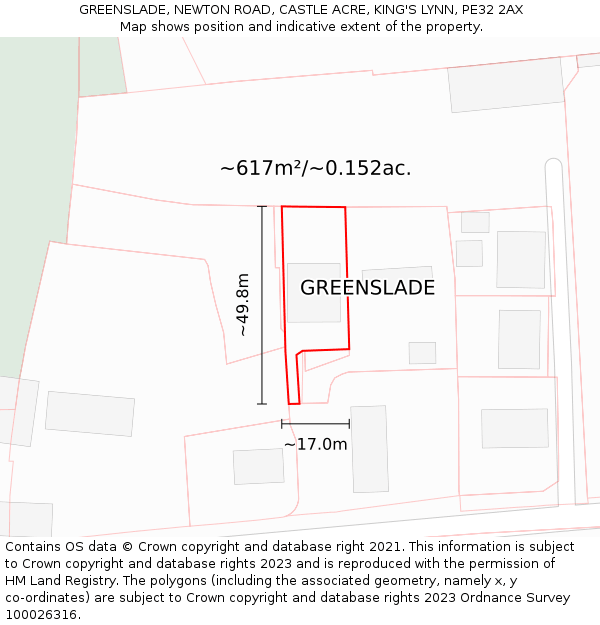 GREENSLADE, NEWTON ROAD, CASTLE ACRE, KING'S LYNN, PE32 2AX: Plot and title map