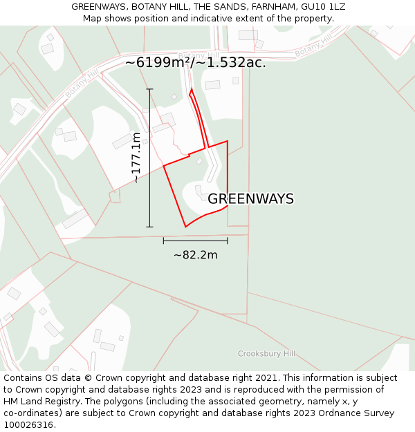 GREENWAYS, BOTANY HILL, THE SANDS, FARNHAM, GU10 1LZ: Plot and title map