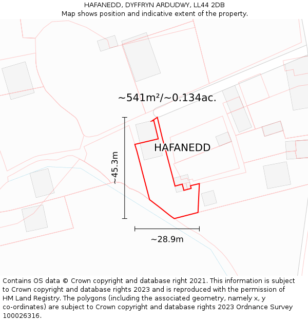 HAFANEDD, DYFFRYN ARDUDWY, LL44 2DB: Plot and title map