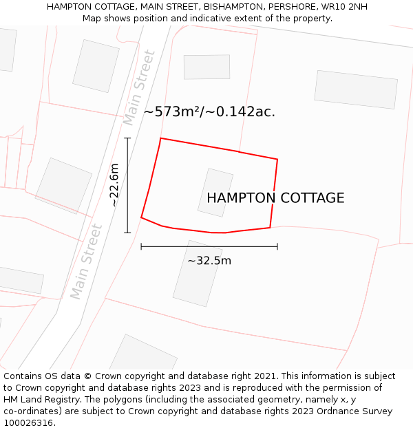 HAMPTON COTTAGE, MAIN STREET, BISHAMPTON, PERSHORE, WR10 2NH: Plot and title map