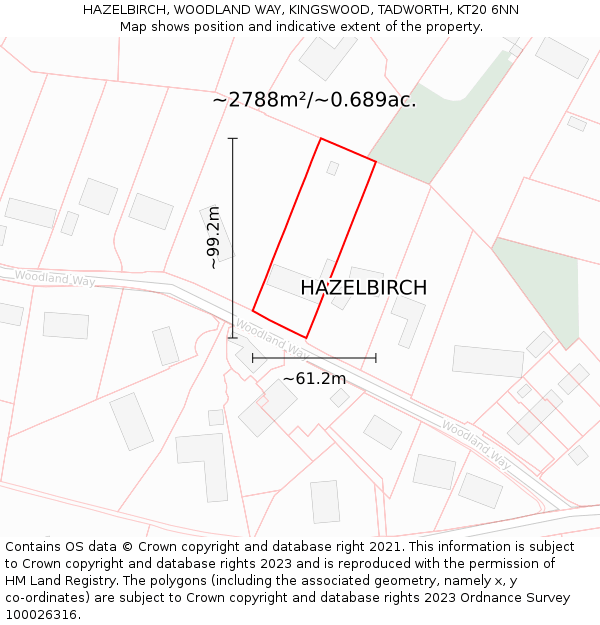 HAZELBIRCH, WOODLAND WAY, KINGSWOOD, TADWORTH, KT20 6NN: Plot and title map