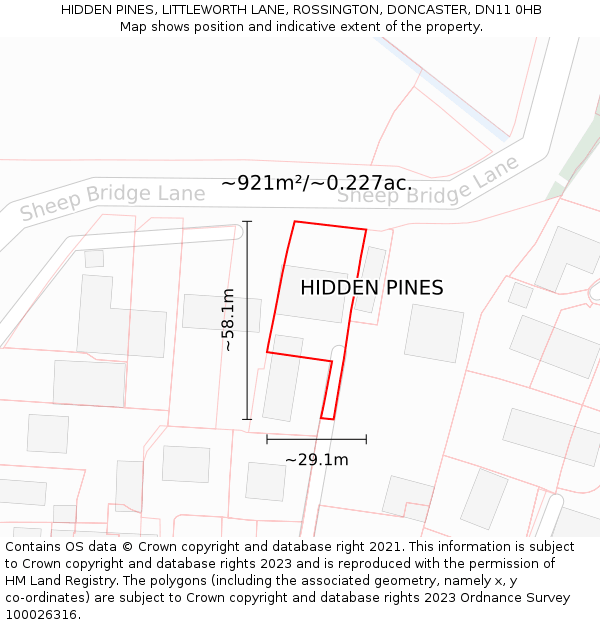 HIDDEN PINES, LITTLEWORTH LANE, ROSSINGTON, DONCASTER, DN11 0HB: Plot and title map