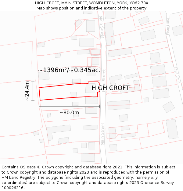 HIGH CROFT, MAIN STREET, WOMBLETON, YORK, YO62 7RX: Plot and title map