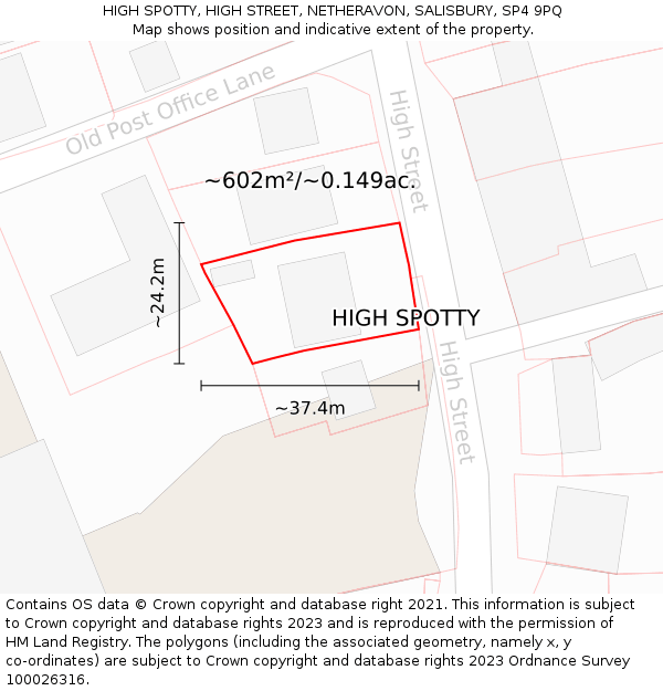 HIGH SPOTTY, HIGH STREET, NETHERAVON, SALISBURY, SP4 9PQ: Plot and title map