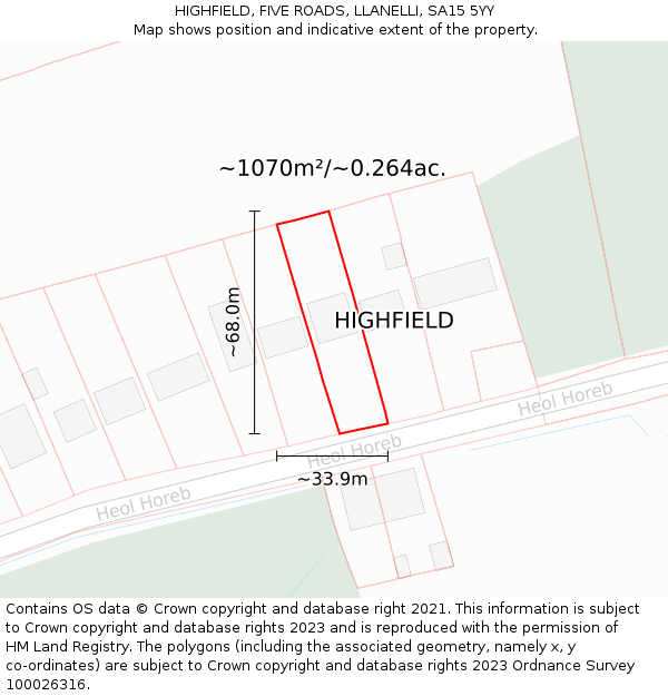 HIGHFIELD, FIVE ROADS, LLANELLI, SA15 5YY: Plot and title map