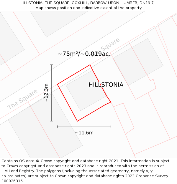 HILLSTONIA, THE SQUARE, GOXHILL, BARROW-UPON-HUMBER, DN19 7JH: Plot and title map