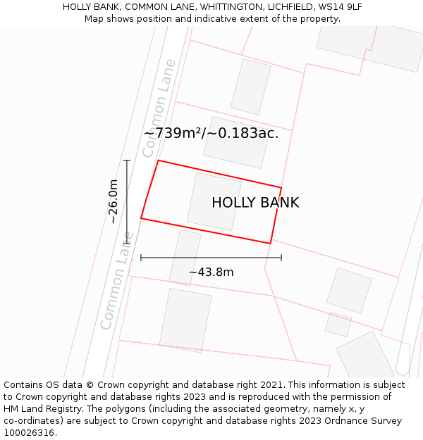 HOLLY BANK, COMMON LANE, WHITTINGTON, LICHFIELD, WS14 9LF: Plot and title map